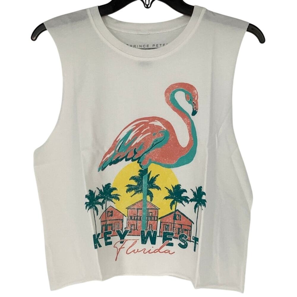 Prince Peter Women's S Flamingo Key West Florida White Tank Top USA Made Q2-21